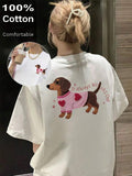 2026 Dames T-shirt Lente/Zomer, Effen T-shirt met Ronde Hals en Korte Mouwen, Losvallend model, 100% Katoen, Worsthondje, Geribbeld Katoenen Dames T-shirt, College Stijl Lente/Zomer Nieuw Sportief Dames T-shirt, Gedrapeerd Mode Zacht Ademend Dames T-shirt