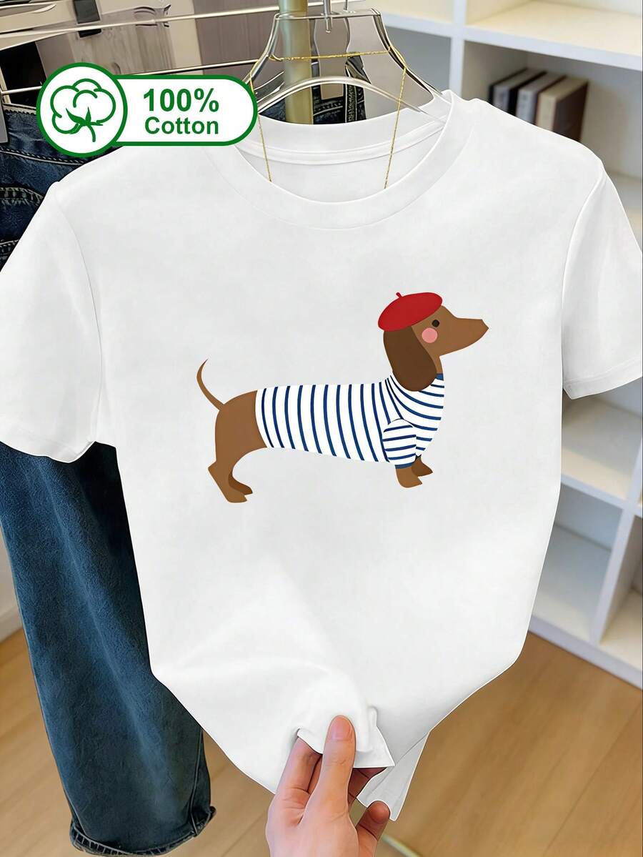 Casual Cotton Dachshund Graphic T-Shirt
